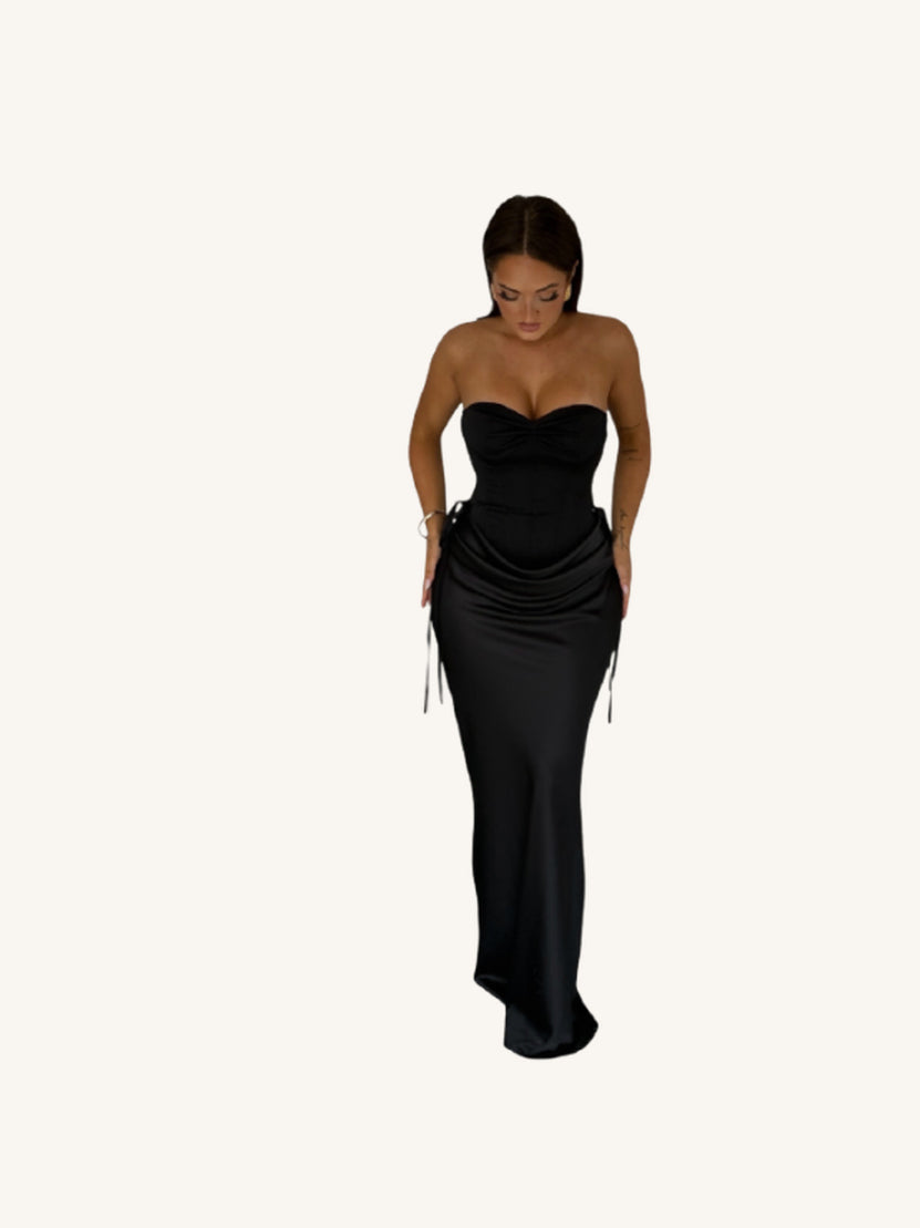 Robe Longue Bustier Deux Pièces Noire