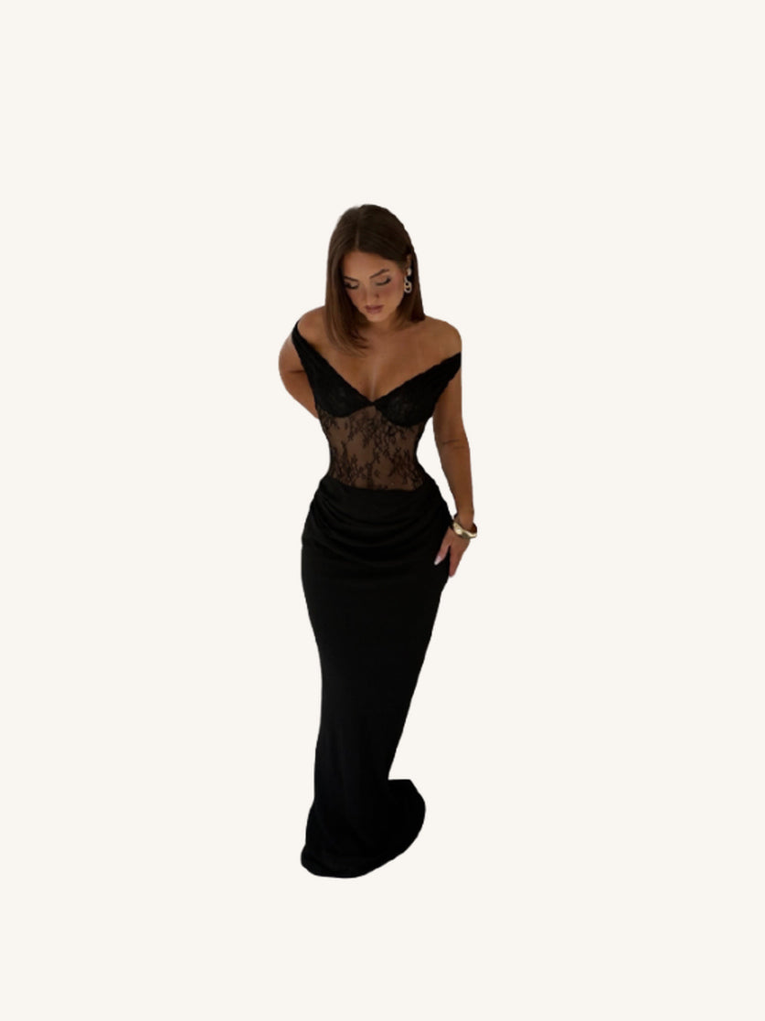 Robe Longue Dentelle Noire