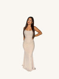 Robe Longue Strass Beige