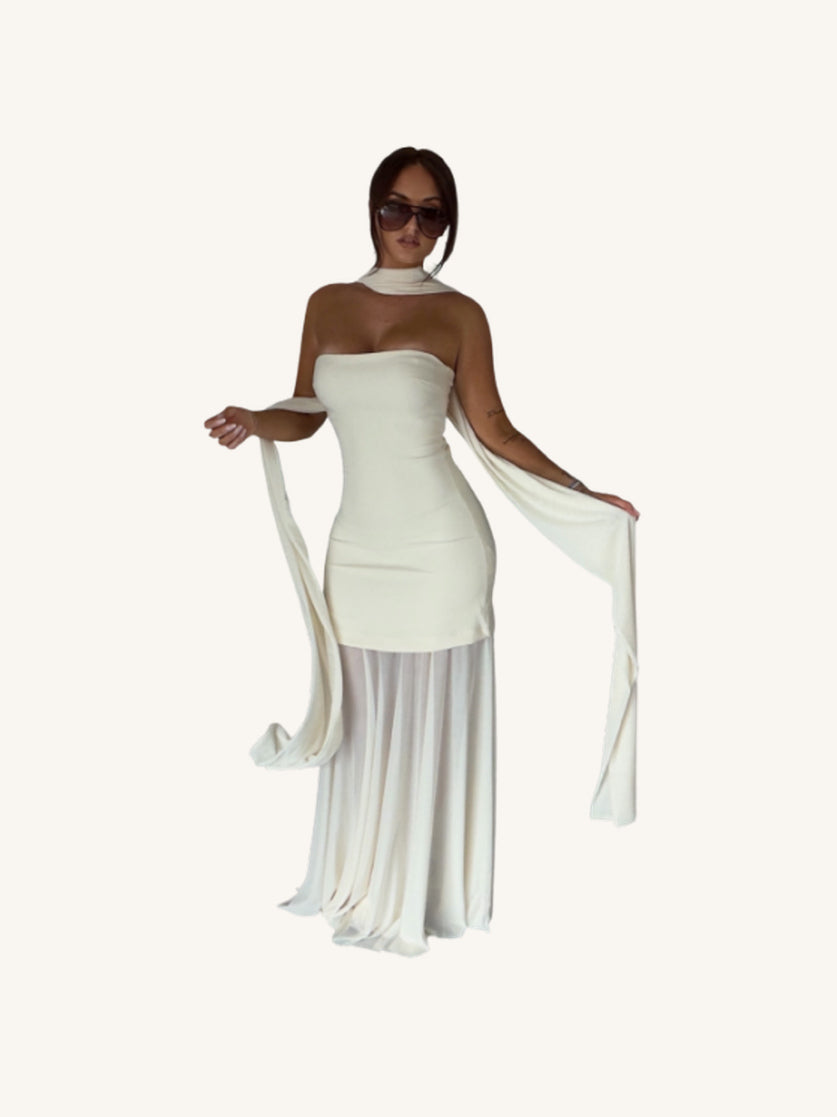 Robe Bustier Tulle Crème