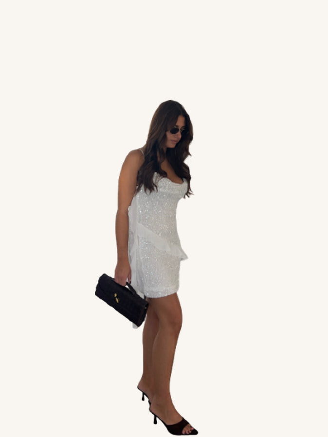 Robe Sequin Volants Blanche