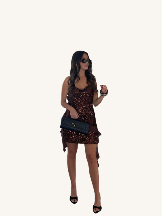Robe Sequin Volants Chocolat